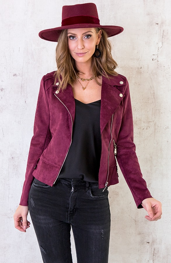 Biker Jacket Suede Bordeaux – shoparchief, foto 5