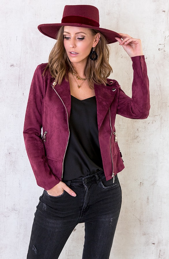 Biker Jacket Suede Bordeaux – shoparchief