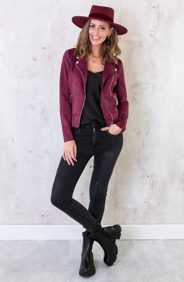 Biker Jacket Suede Bordeaux – shoparchief, foto 2