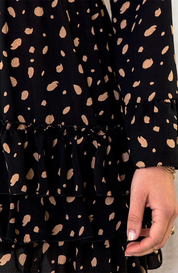 Cheetah Ruches Jurk Zwart Camel – shoparchief, foto 5