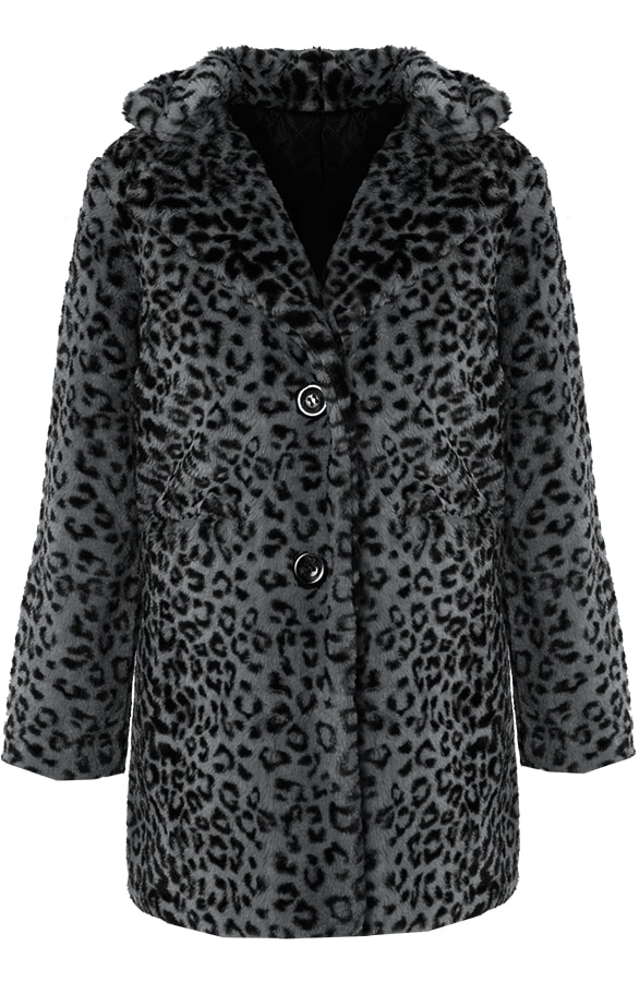 Faux Fur Jas Panterprint Grijs – shoparchief, foto 7