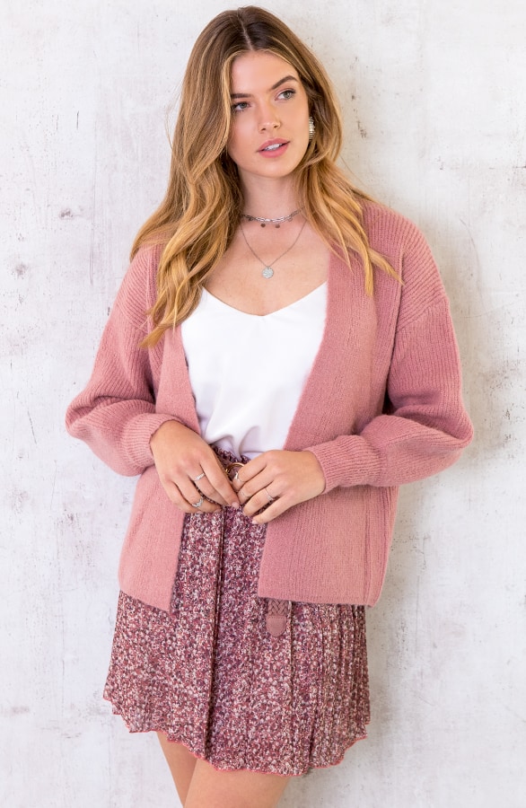 Gebreid Vest Basic Oud Roze – shoparchief