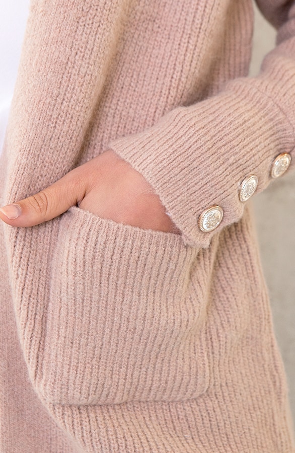 Gebreid Vest Knopen Taupe – shoparchief, foto 5