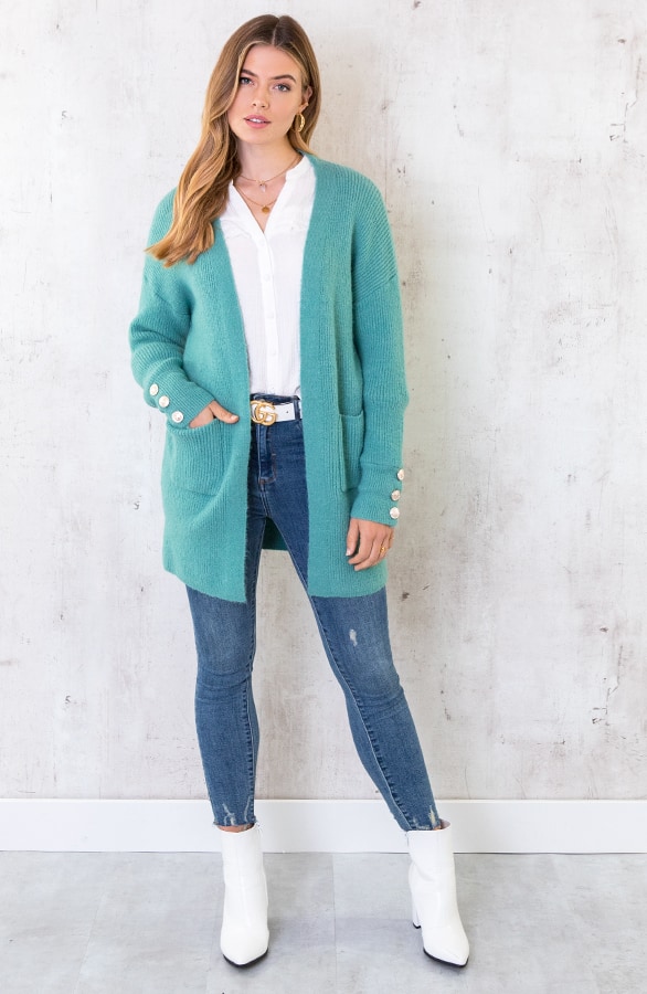 Gebreid Vest Knopen Turquoise – shoparchief, foto 5