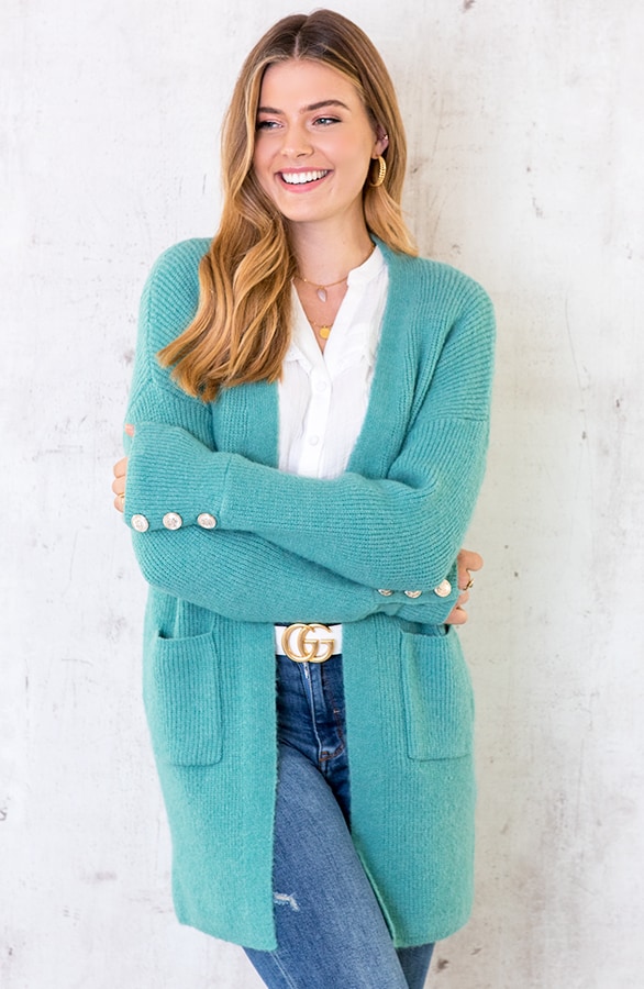 Gebreid Vest Knopen Turquoise – shoparchief