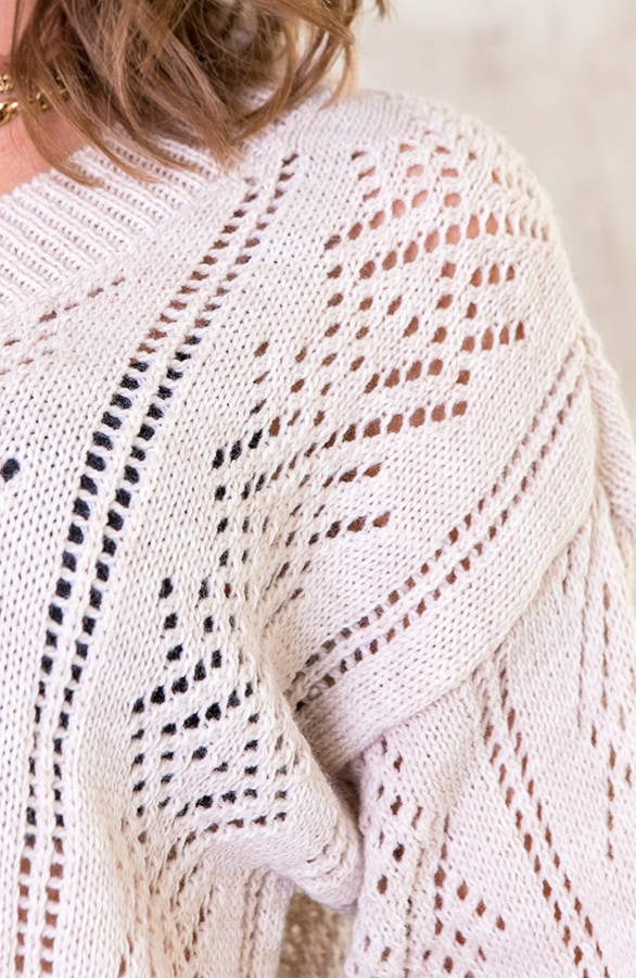 Gehaakte V Trui Beige – shoparchief, foto 4