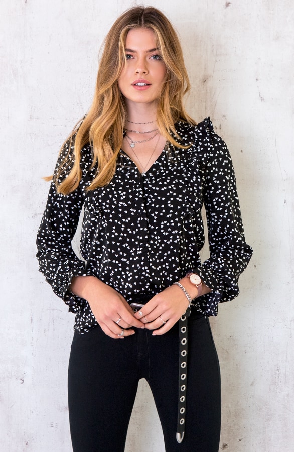 Hartjes Ruches Blouse Zwart – shoparchief