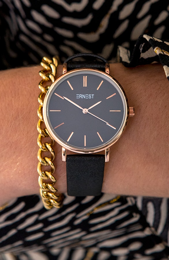 Horloge Leer Deluxe Zwart – shoparchief, foto 2