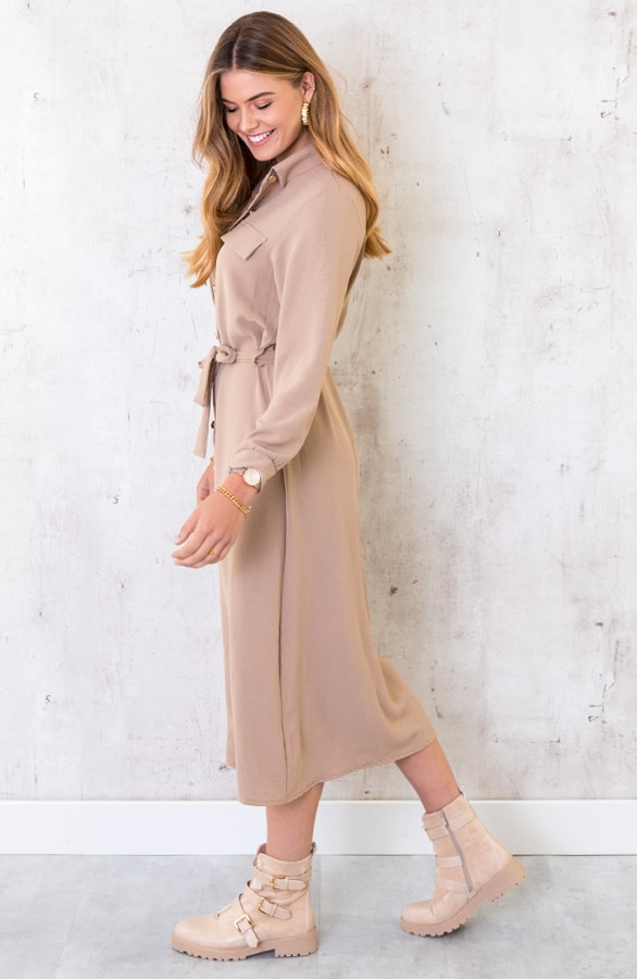 Knopen Jurk Lang Beige – shoparchief, foto 2