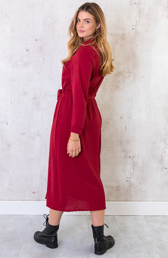 Knopen Jurk Lang Bordeaux – shoparchief, foto 3