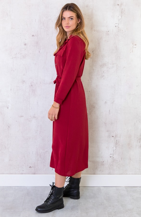 Knopen Jurk Lang Bordeaux – shoparchief, foto 2