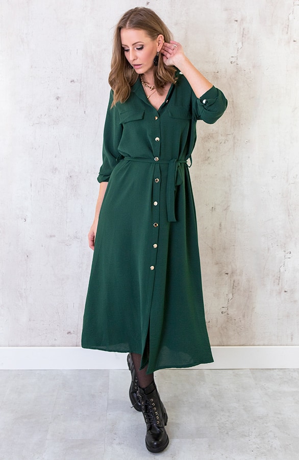 Knopen Jurk Lang Smaragd – shoparchief, foto 5