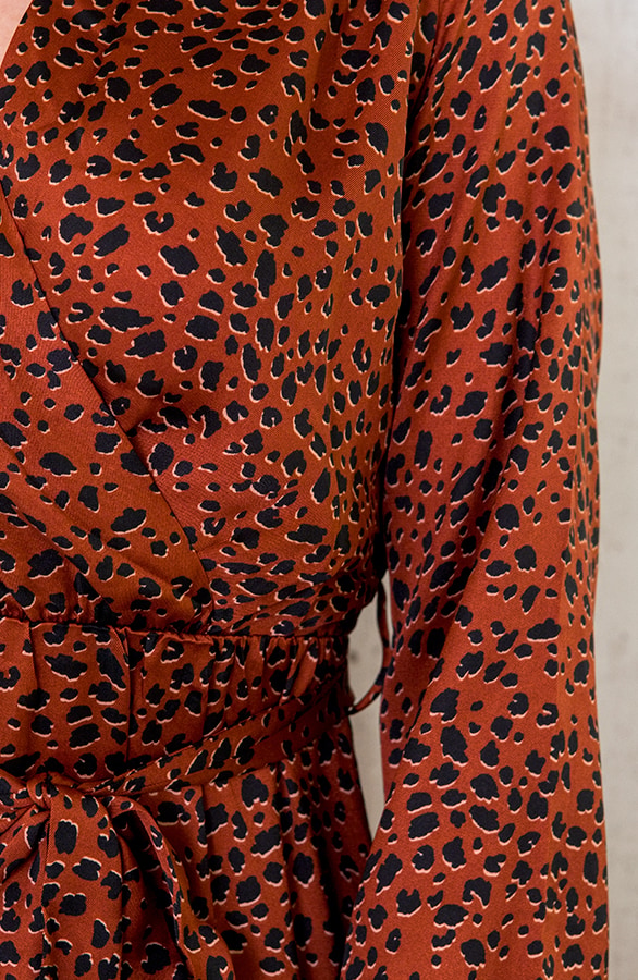 Lange Cheetah Silk Jurk Terracotta – shoparchief, foto 3