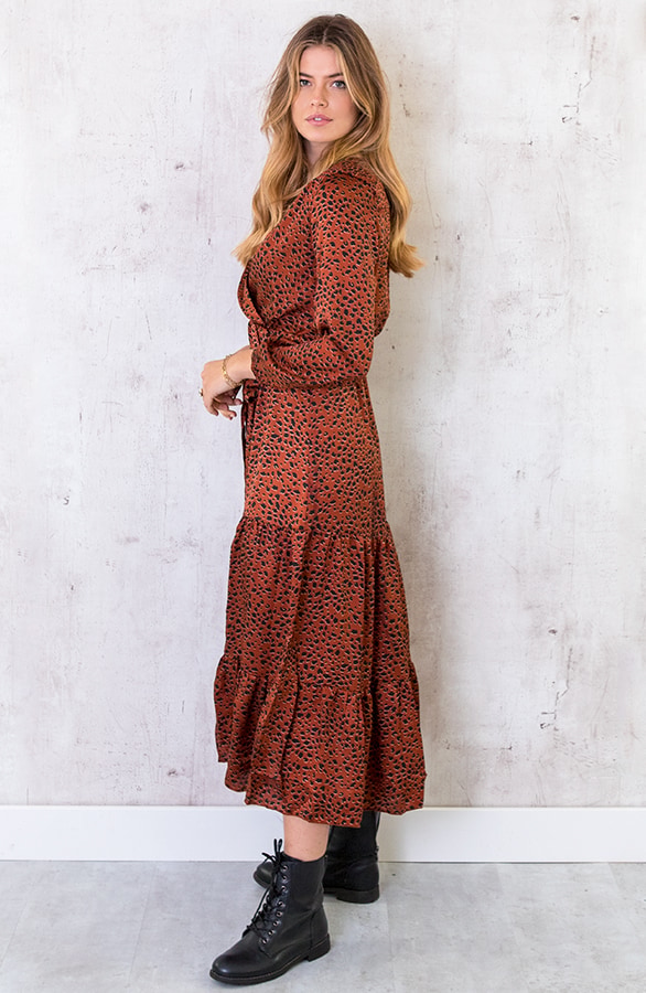 Lange Cheetah Silk Jurk Terracotta – shoparchief