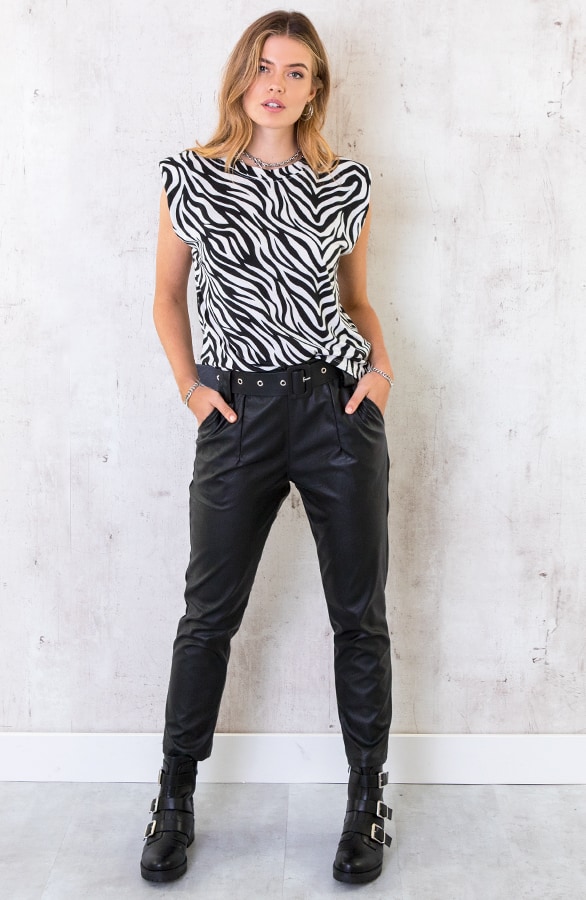Leren Broek Met Riem Zwart – shoparchief, foto 2