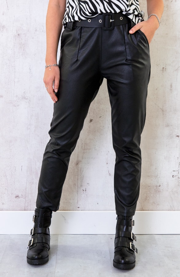 Leren Broek Met Riem Zwart – shoparchief, foto 5