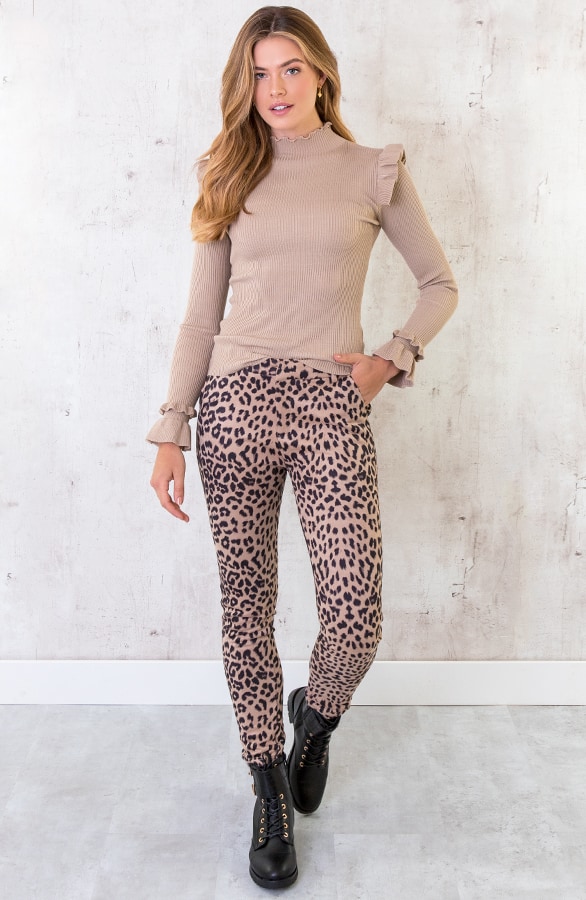 Low Waist Suede Leopard Broek Beige – shoparchief, foto 5