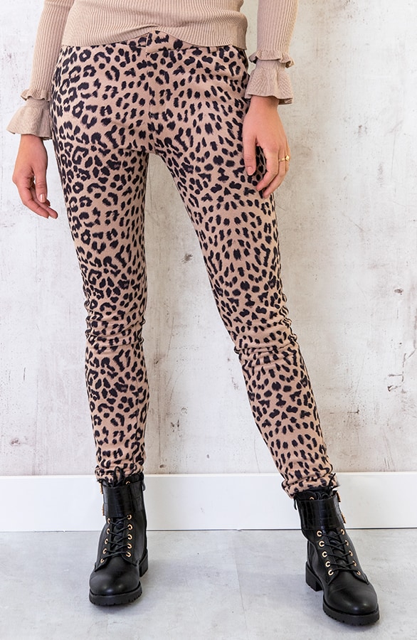 Low Waist Suede Leopard Broek Beige – shoparchief, foto 3