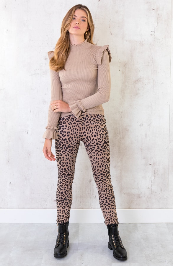 Low Waist Suede Leopard Broek Beige – shoparchief, foto 2