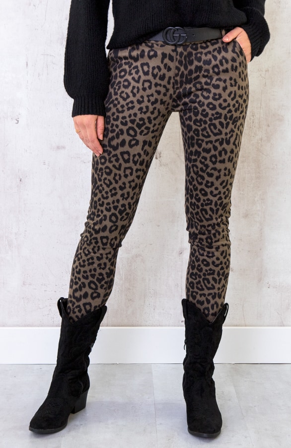 Low Waist Suede Leopard Broek Groen – shoparchief, foto 3