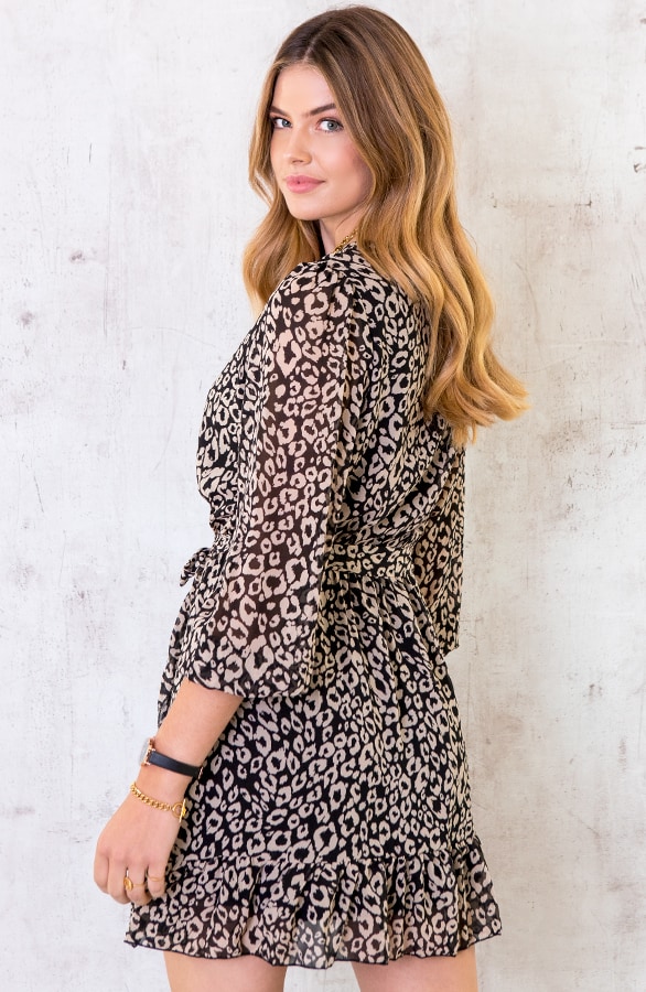 Panter Omslag Jurk Zwart Taupe – shoparchief, foto 3