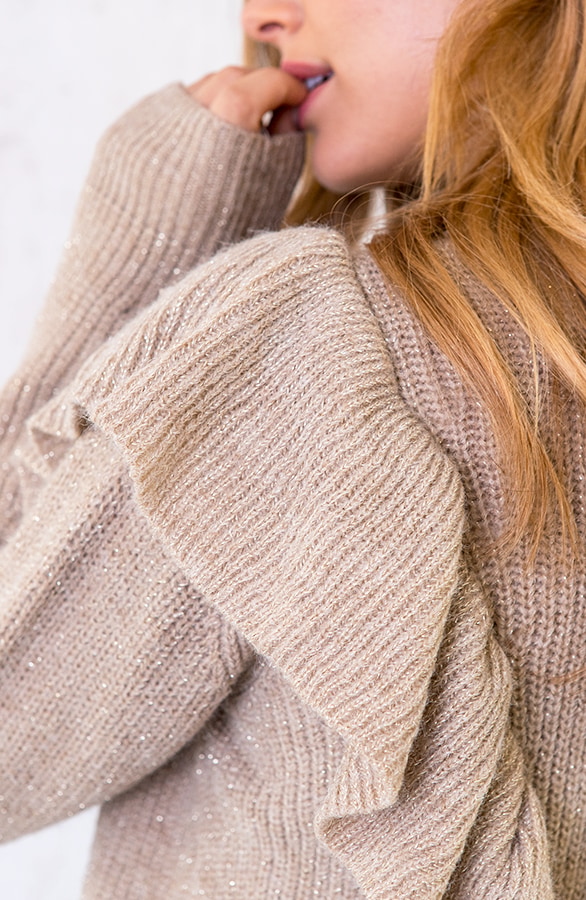 Ruches Glitter Trui Gebreid Taupe – shoparchief, foto 5