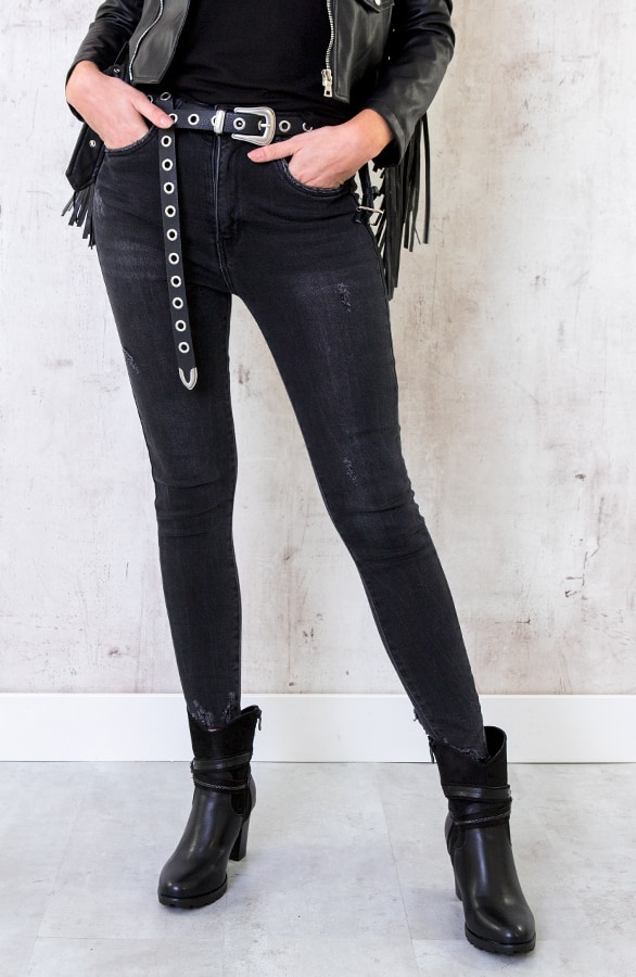Skinny High Waisted Jeans Donkergrijs – shoparchief, foto 4