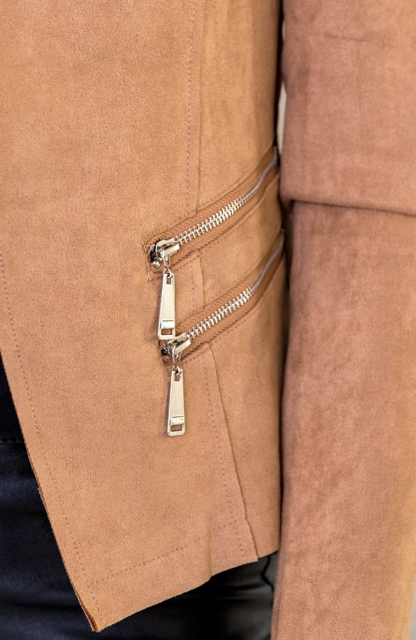 Suede Blazer Met Rits Taupe – shoparchief, foto 5