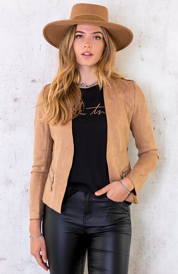 Suede Blazer Met Rits Taupe – shoparchief, foto 6