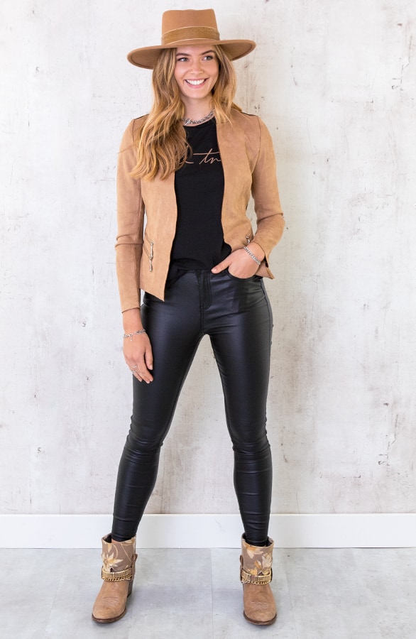 Suede Blazer Met Rits Taupe – shoparchief, foto 2