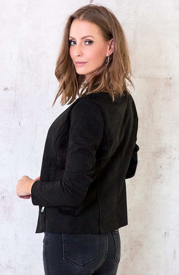 Suede Blazer Met Rits Zwart – shoparchief, foto 4