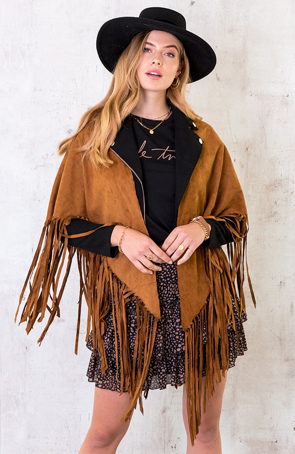 Suede Poncho Cognac – shoparchief, foto 4