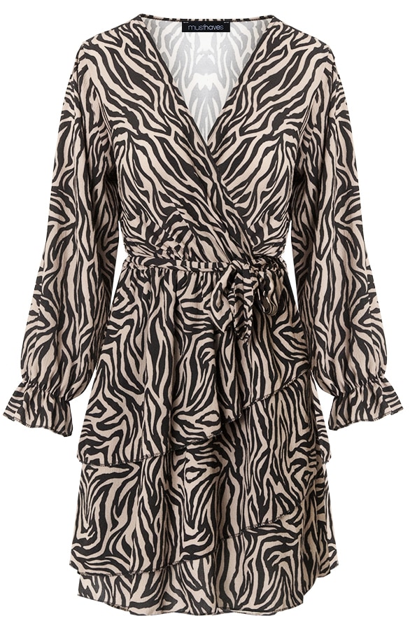 Jurk Met Zebraprint Zwart Beige – shoparchief