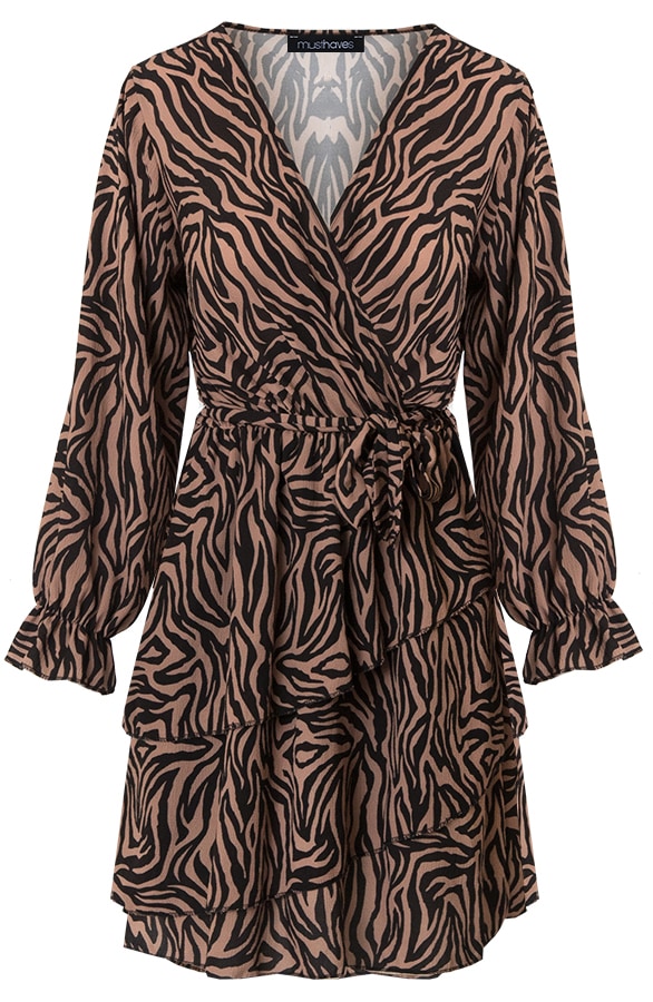 Jurk Met Zebraprint Zwart Camel – shoparchief, foto 6