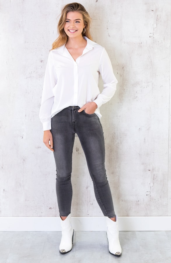 Basic Blouse Dames Wit – shoparchief, foto 4