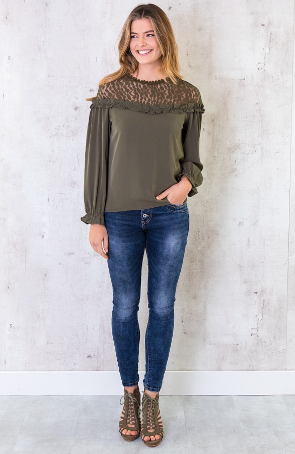 Blouse Met Kanten Bloemen Army – shoparchief, foto 3