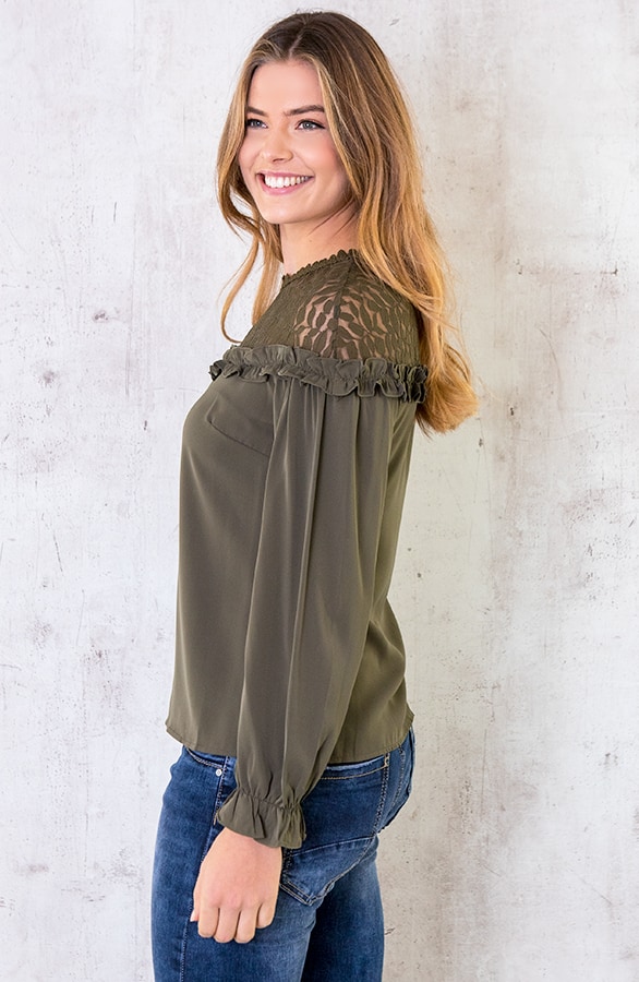 Blouse Met Kanten Bloemen Army – shoparchief, foto 2