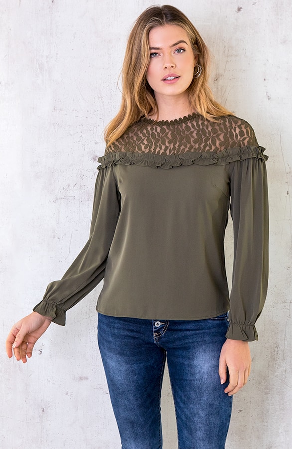 Blouse Met Kanten Bloemen Army – shoparchief