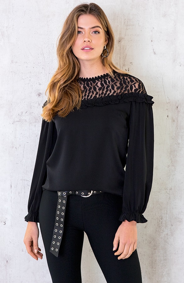 Blouse Met Kanten Bloemen Zwart – shoparchief