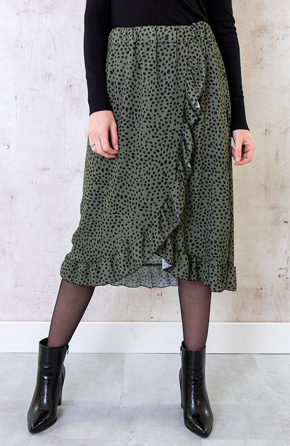 Cheetah Midi Rok Legergroen – shoparchief, foto 2