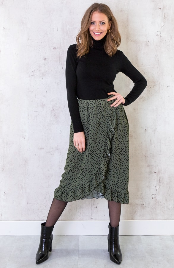 Cheetah Midi Rok Legergroen – shoparchief, foto 3