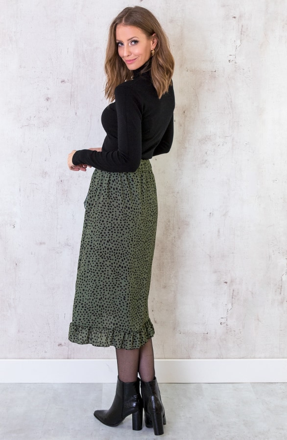 Cheetah Midi Rok Legergroen – shoparchief, foto 4