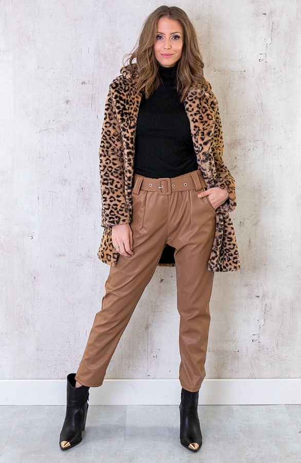 Faux Fur Jas Panterprint Camel – shoparchief, foto 4