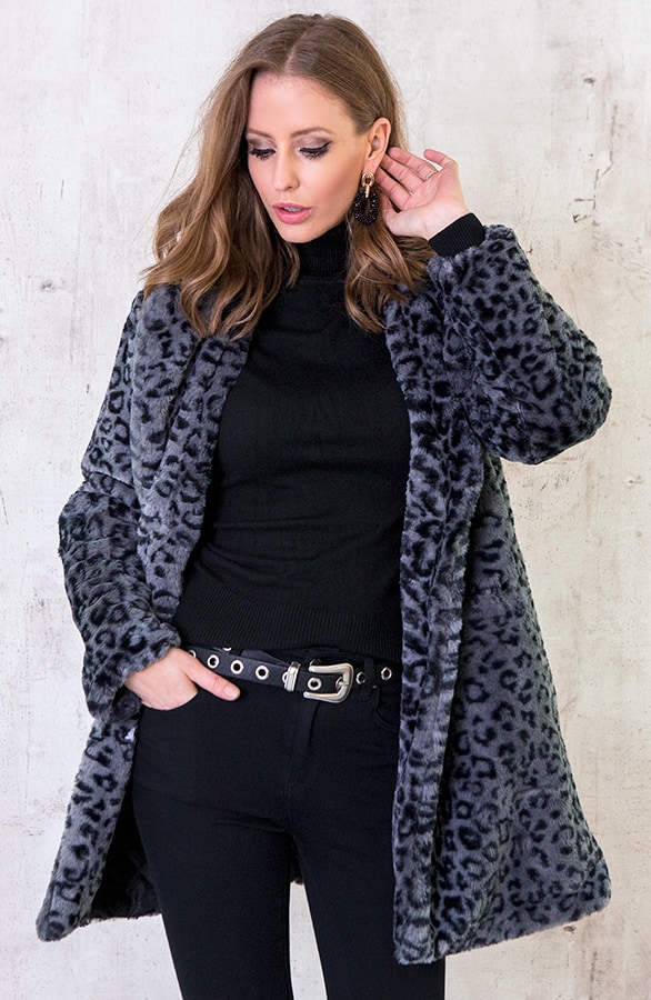 Faux Fur Jas Panterprint Grijs – shoparchief