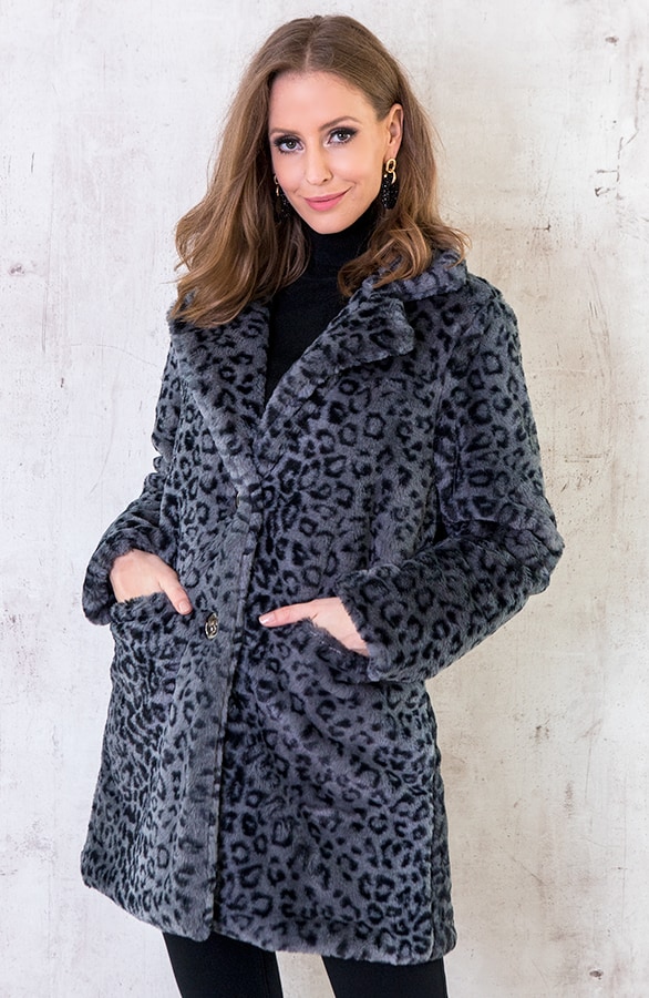 Faux Fur Jas Panterprint Grijs – shoparchief, foto 2
