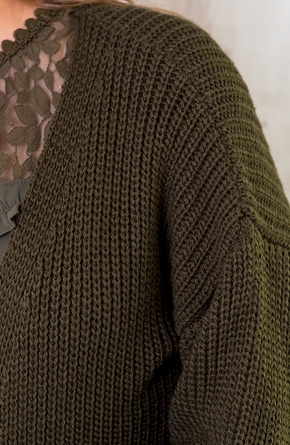 Gebreid Vest Lang Legergroen – shoparchief, foto 4