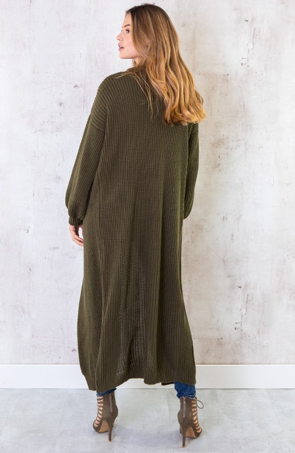 Gebreid Vest Lang Legergroen – shoparchief, foto 3