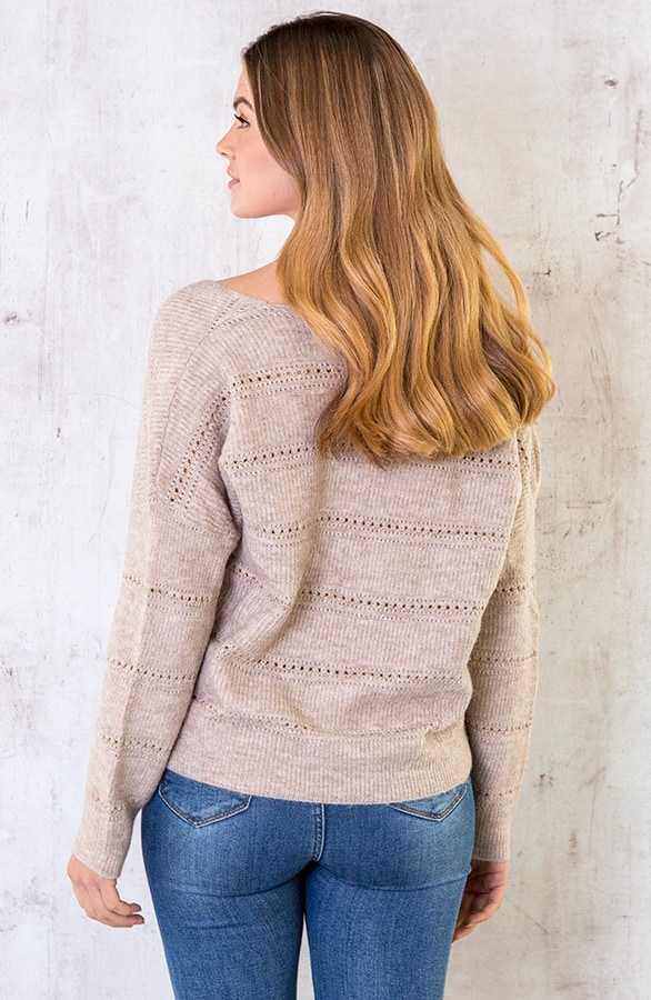 Gebreide V Trui Strepen Beige – shoparchief, foto 4