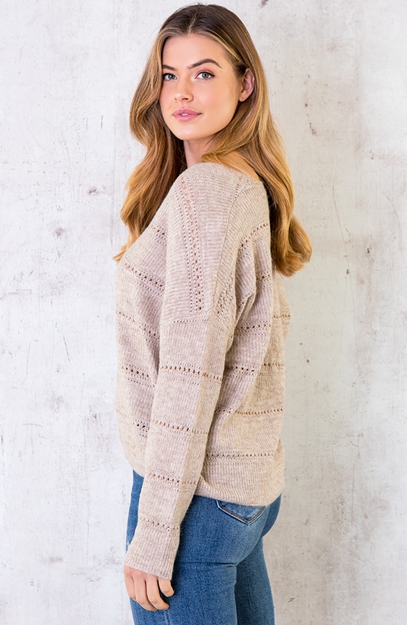Gebreide V Trui Strepen Beige – shoparchief, foto 5