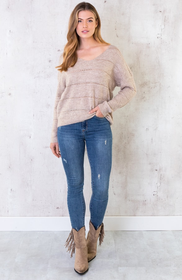 Gebreide V Trui Strepen Beige – shoparchief, foto 2